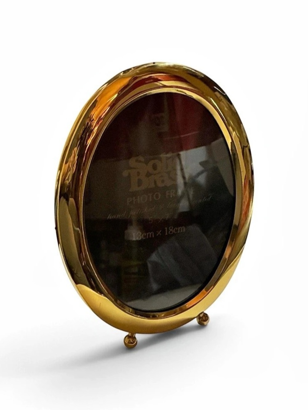 80’s Retro Glam Brass Oval 5x7 Picture Frame Ball feet Traditional Hollywood Reg